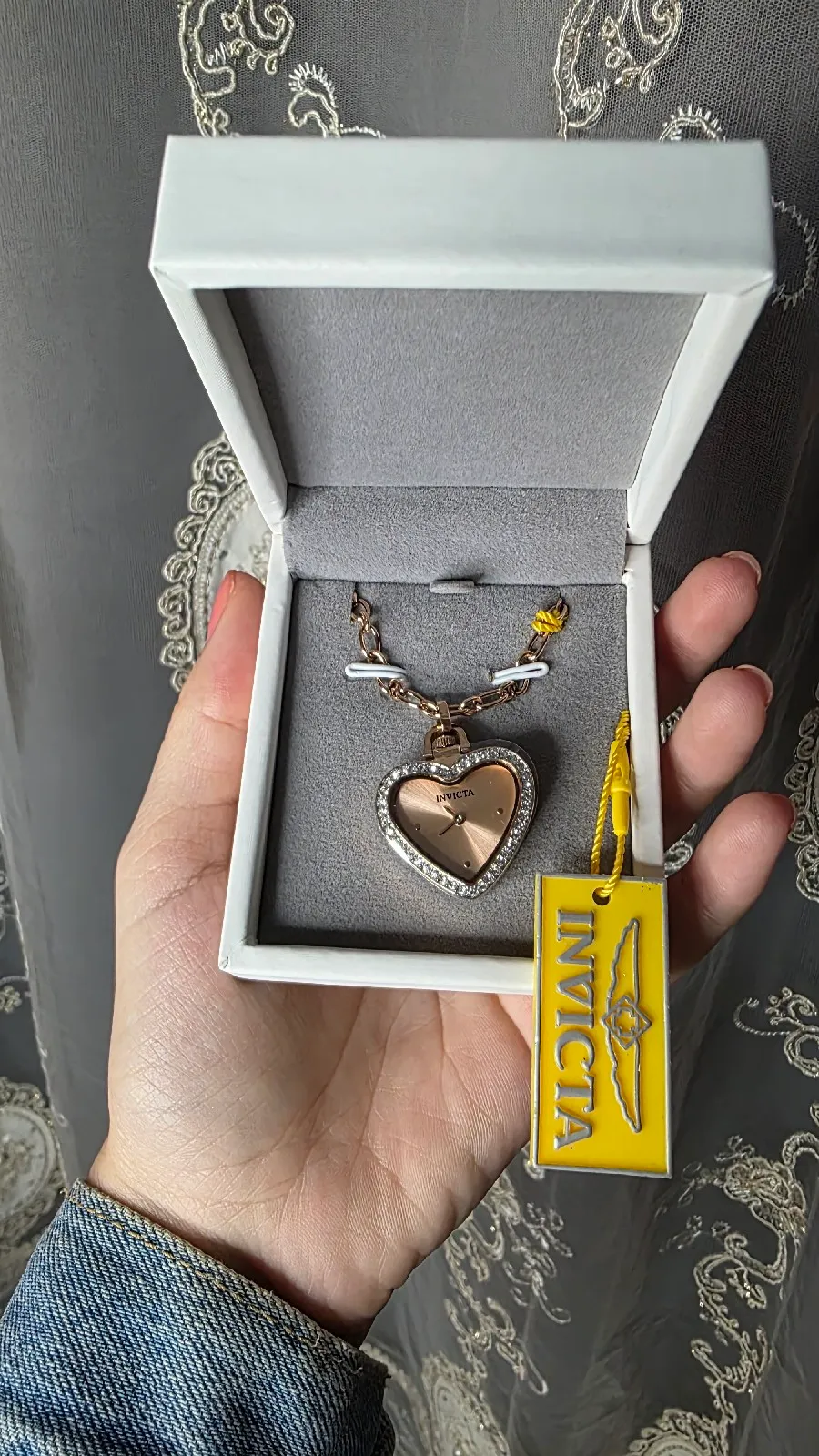 Invicta Angel Rose Gold heart watch necklace 