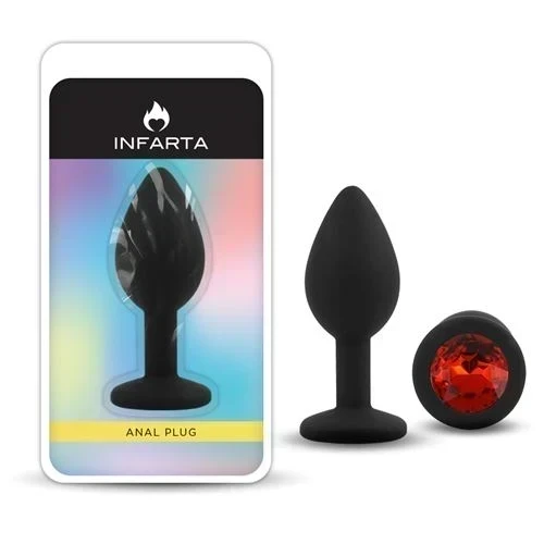 Anal Plug Gemmo Silicone Small Black Plug - Red Diamond
