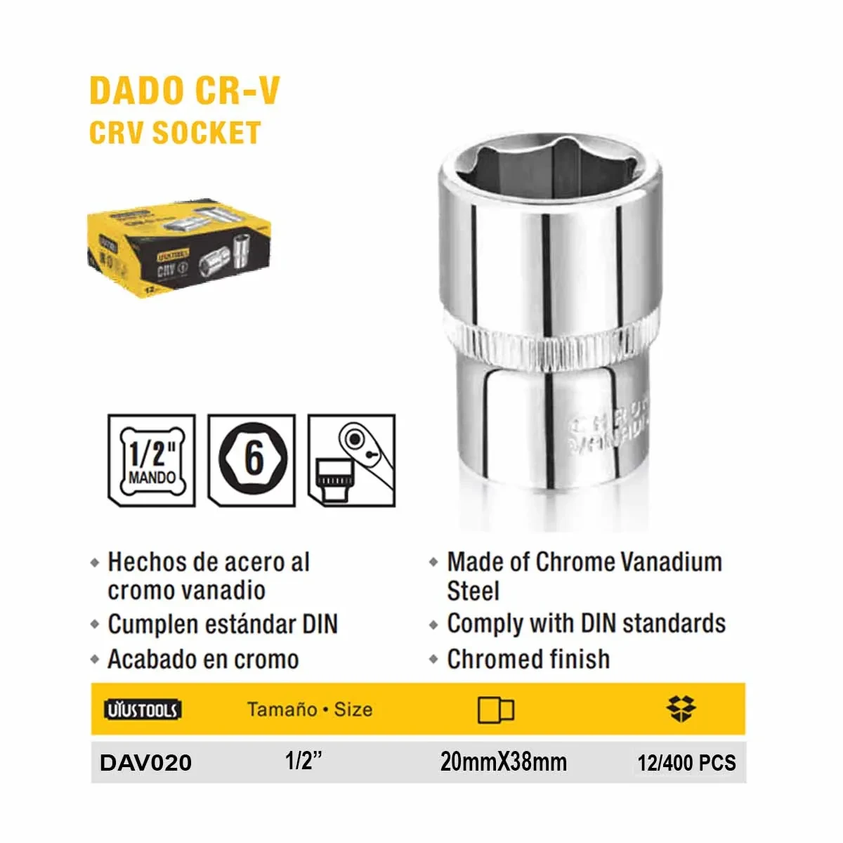 DADO HEXAGONAL UYUST 1/2 20mm