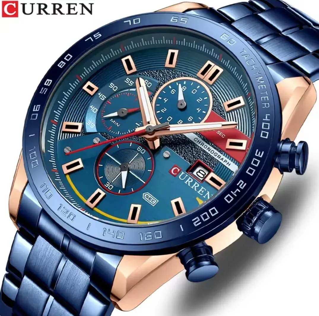 Reloj Curren Original Acero Cronografo 8410 Azul Cobrizo Fondo Azul