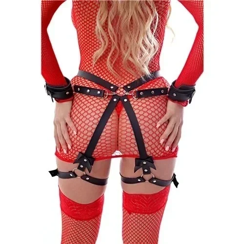 Arnes CUERO Body Bow Y Esposas De Mano Con Mosqueton Desmontable  2