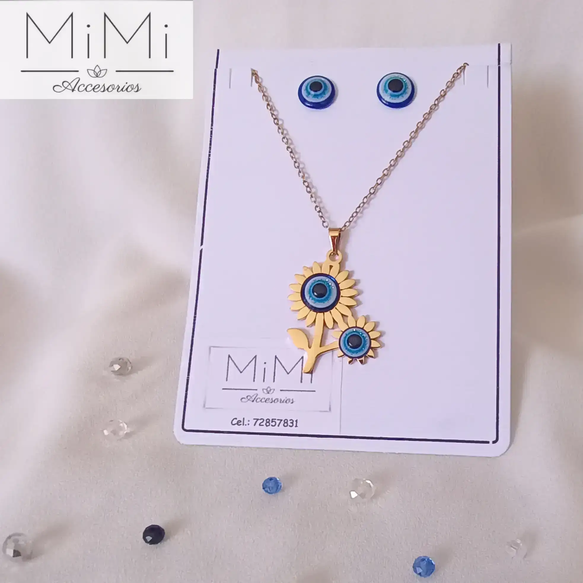 Conjunto de joyas ojo turco con girasoles en acero inoxidable 