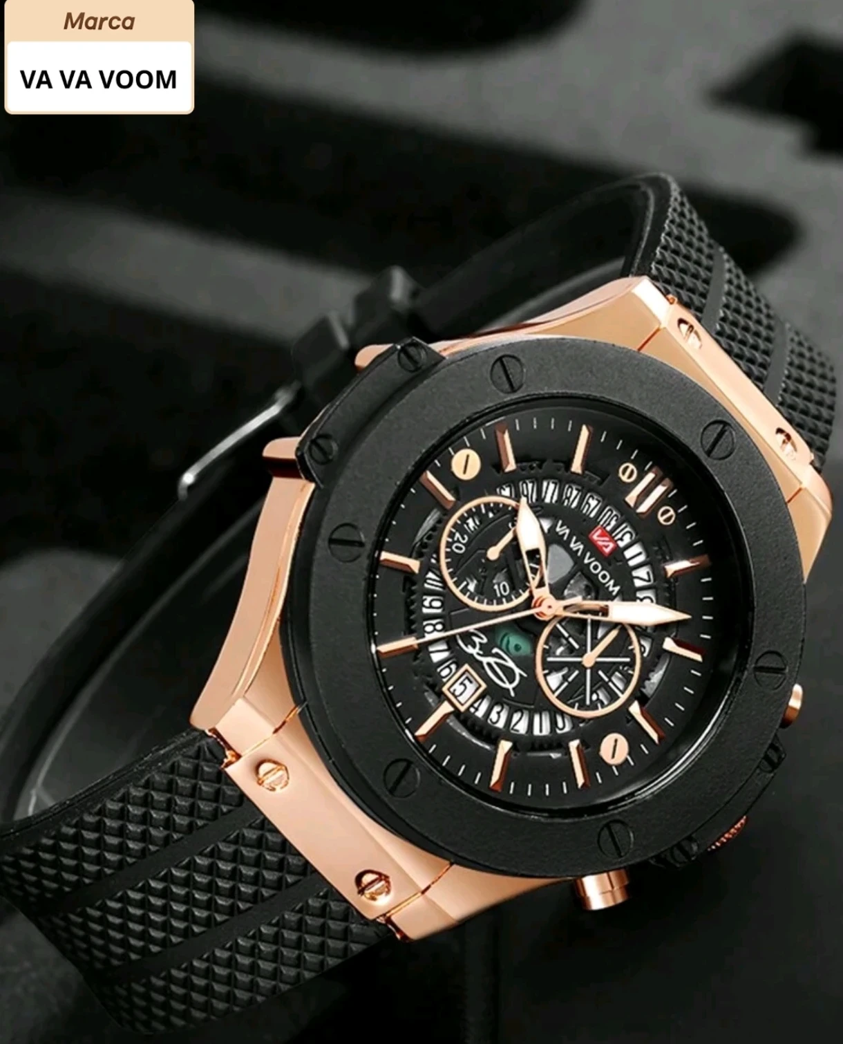 Reloj para Hombre Va Va Voom Robust - Rose Gold & Black