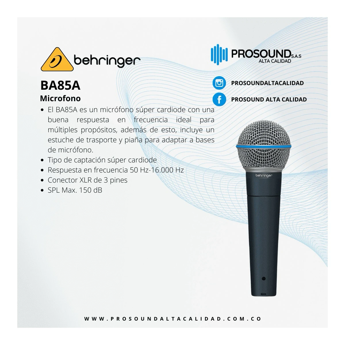 MICROFONO BEHRINGER BA85a Cardioide Dinámico BEHRINGER BA-85A
