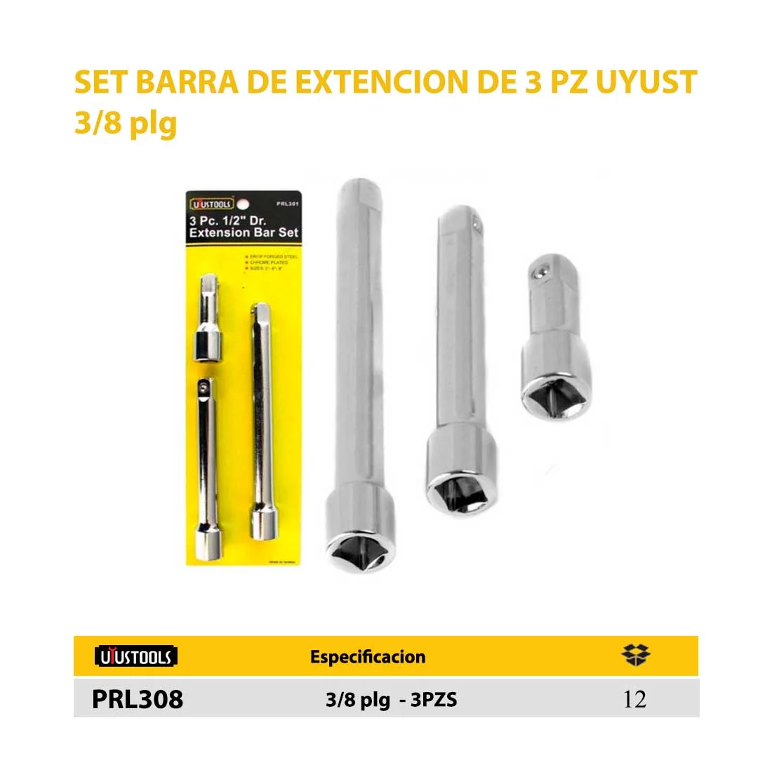 SET BARRA DE EXTENCION DE 3 PZ UYUST 3/8" 