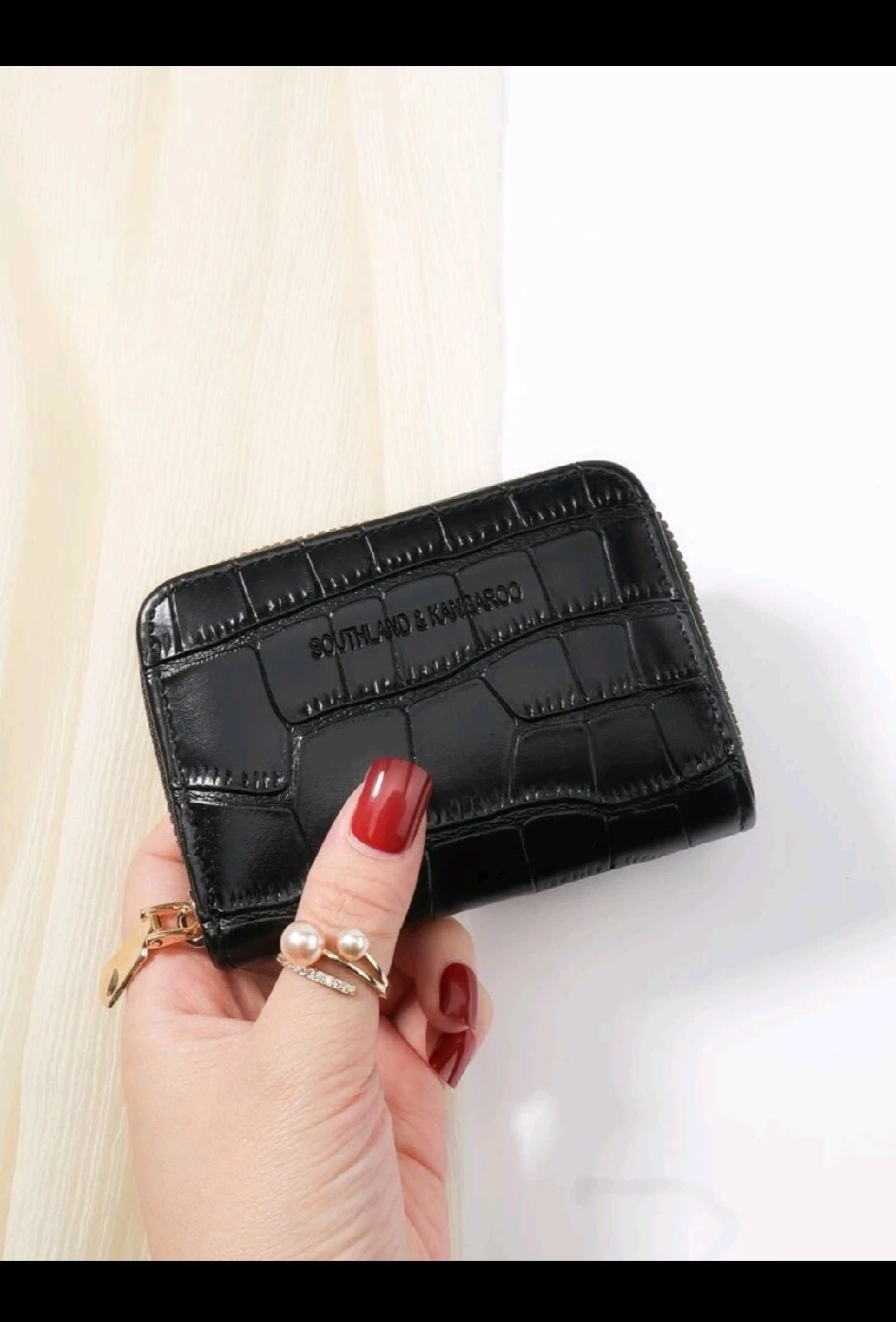 Monedero Tarjetero Organizador para Dama Southland & Kangaroo - Cartera Corta con Textura de Cocodrilo, Cierre de Cremallera y Desplegable Tipo Acordeón 3