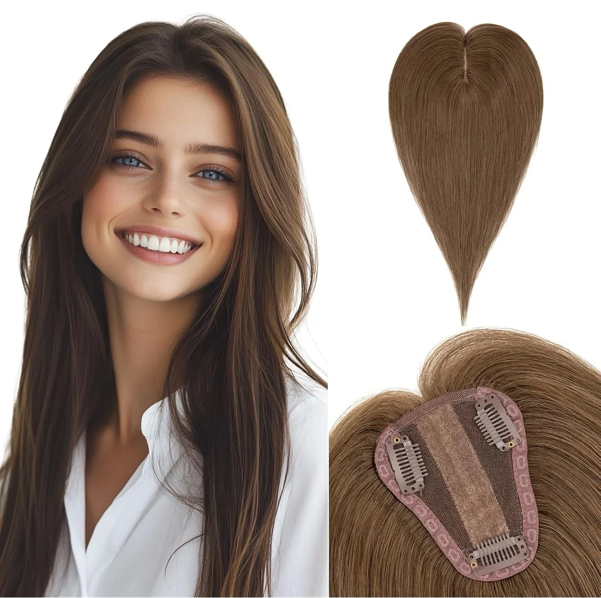Extensiones de cabello humano real para mujer, 100% Remy, 8 pulgadas ,color marrón ceniza claro