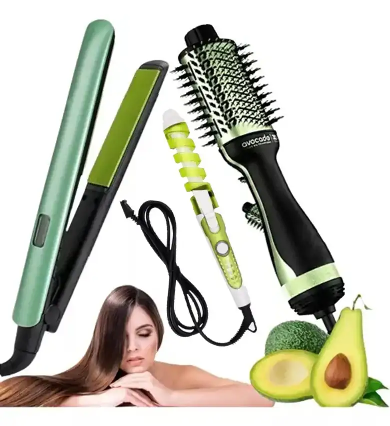 COMBO AGUACATE: Plancha + Cepillo Secador + Rizadora