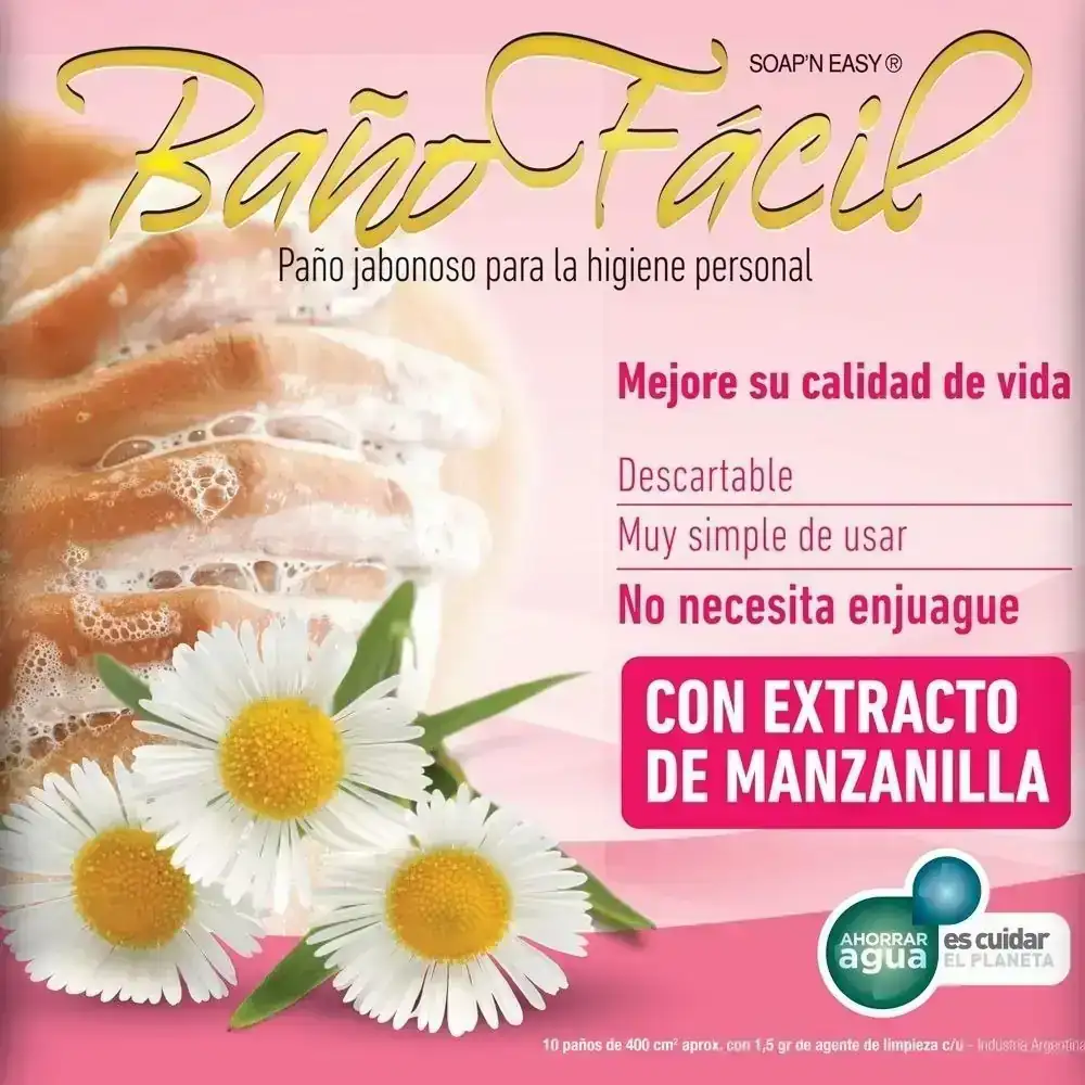 BAÑO FACIL MANZANILLA (PAÑOS JABONOSOS (SIN ENJUAGAR) X 10 PADS X 20 PAQ