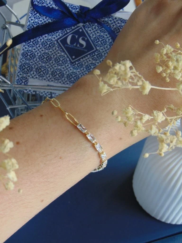 PULSERA RODIO DOR MITAD BAGUET ESLABON OVALADO 2MM | 17CM LARGO