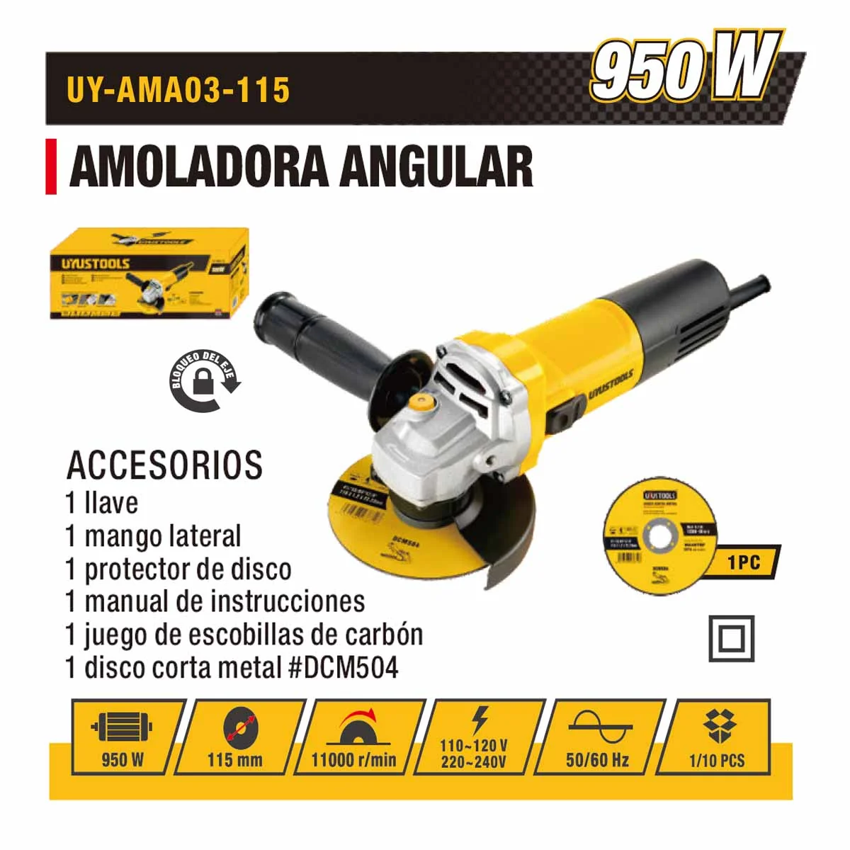 AMOLADORA UYUST 4.5" 115 MM-950W