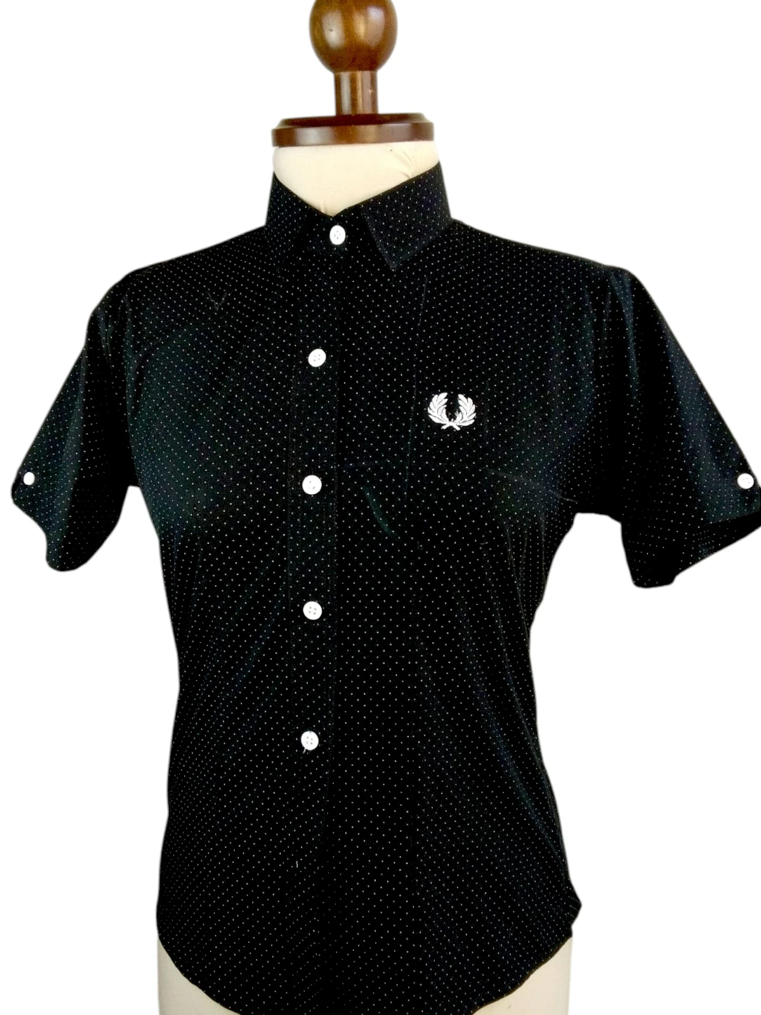 Camisa botones negra con puntos  2