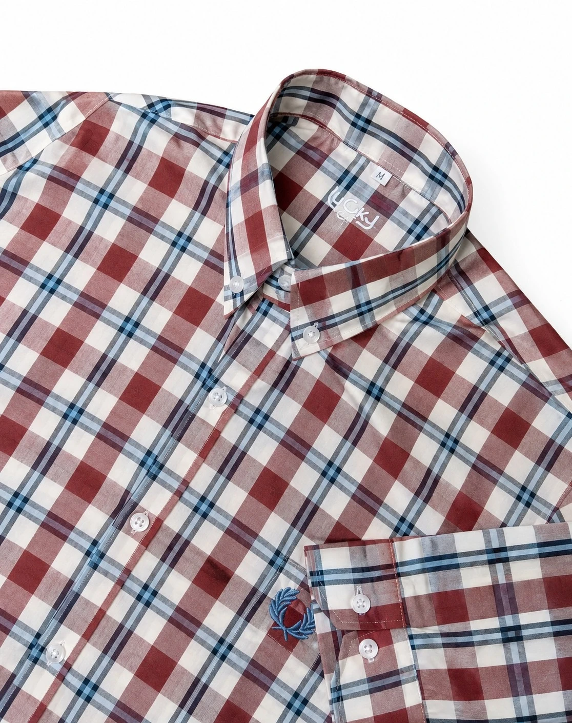 camisa cuadros vinotinto con celeste 