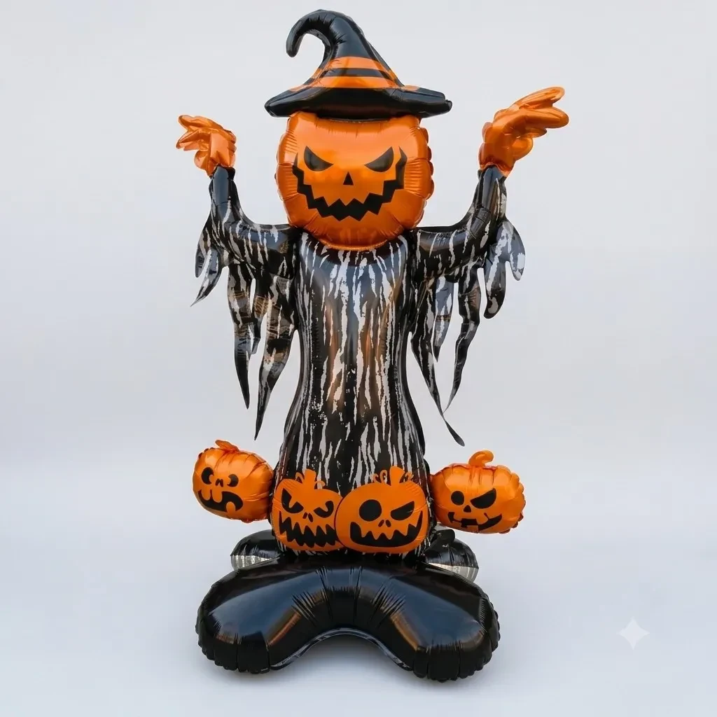 Globo metalizado grande calabaza demonio con base 50x92cm