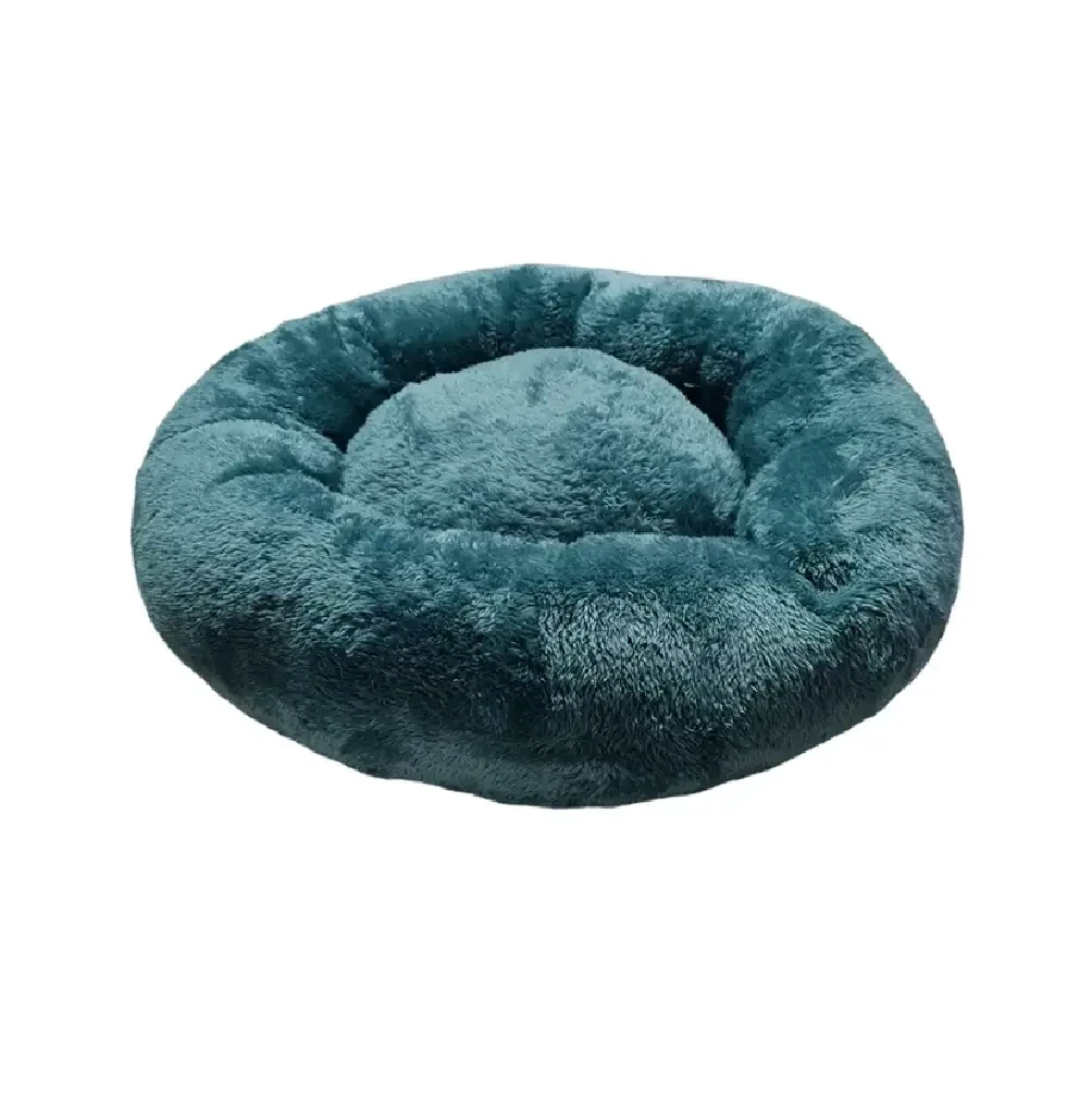 Cama  tipo dona de peluche hipoalergénico turquesa