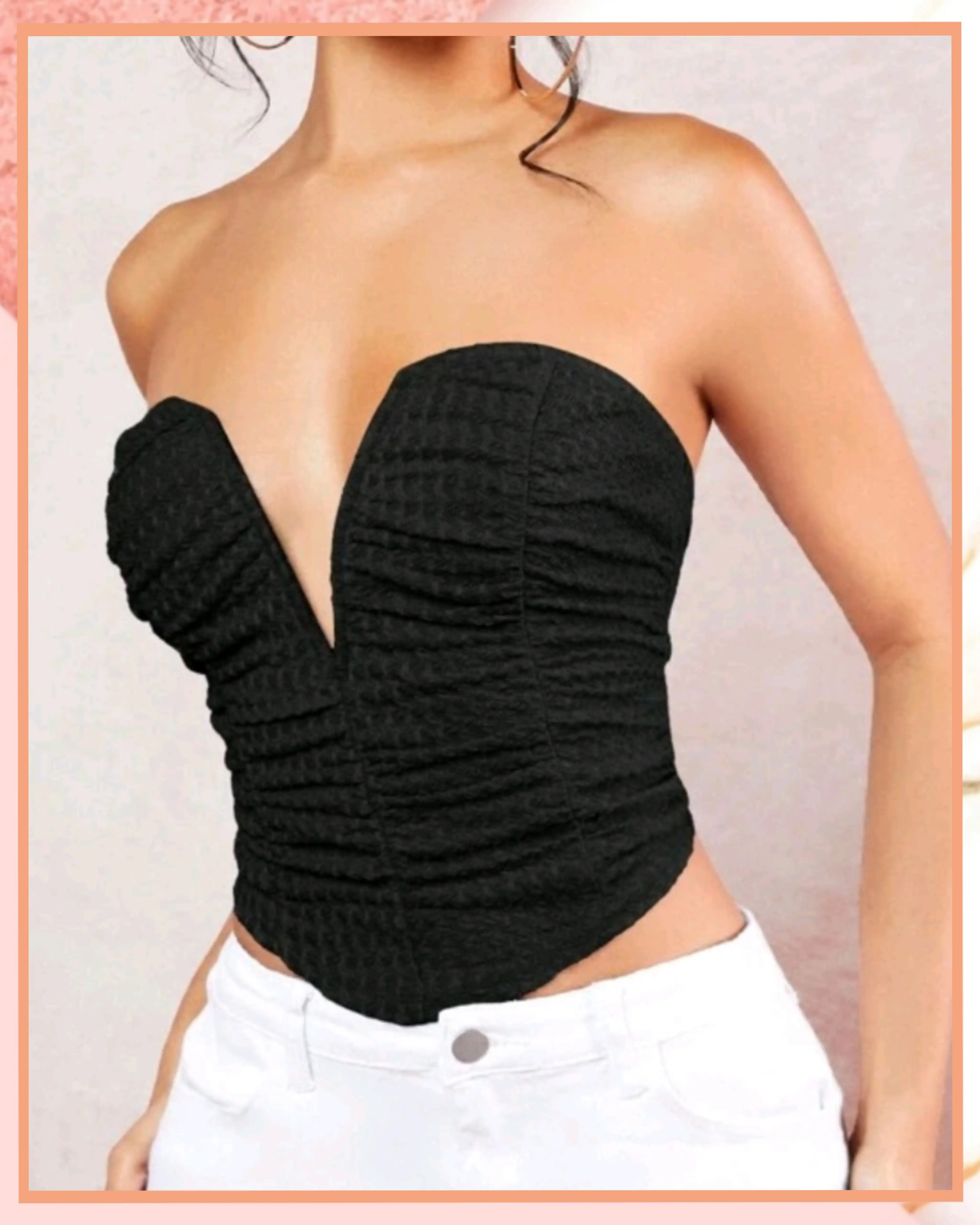 L - Croptop escote corazón, tela con textura 