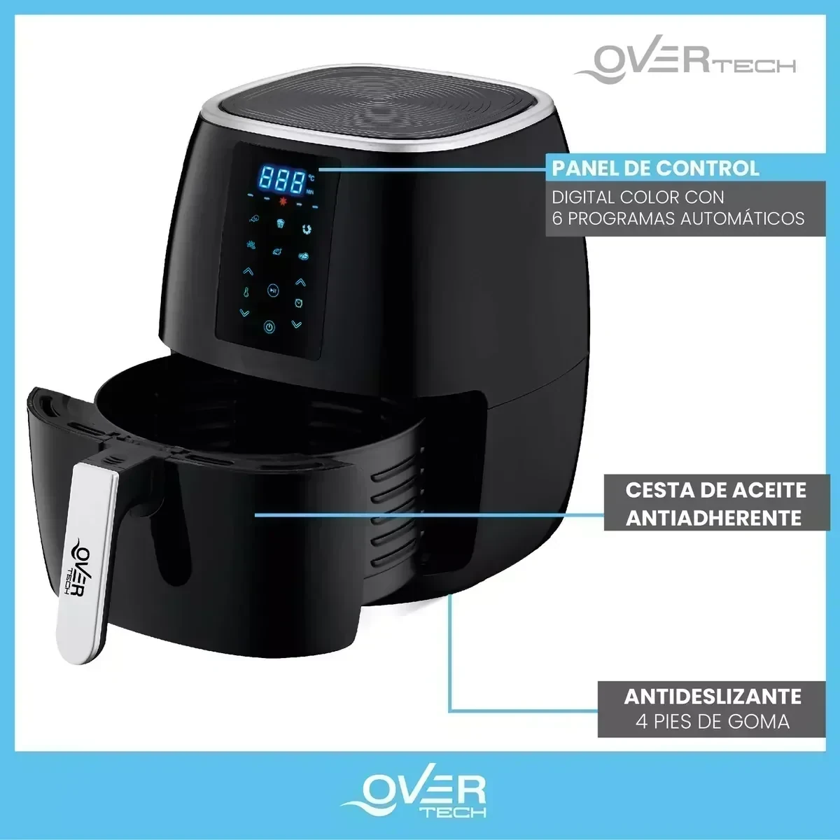 Freidora Overtech Electrica Sin Aceite De Aire 1600w 5 Litros Air Fryer, Multifuncion Timer Digital 2