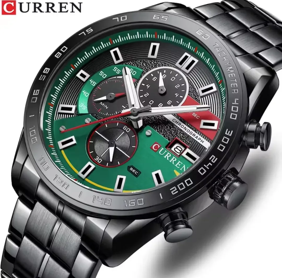 Reloj Curren Original Acero Cronografo 8410 Negro Fondo Negro Verde