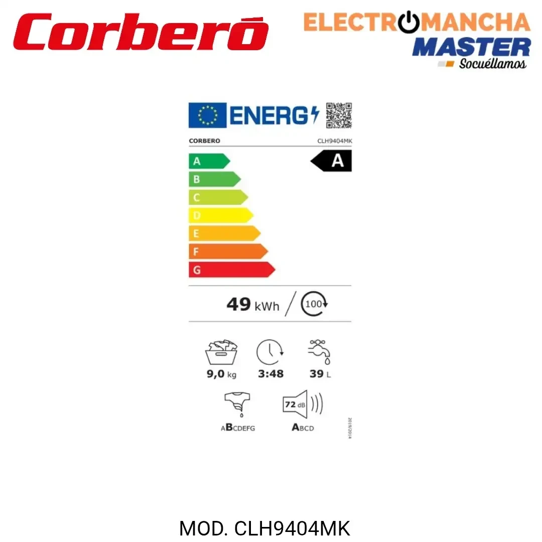 LAVADORA CORBERO CLH9404MK 9 KILOS 1400RPM A  4