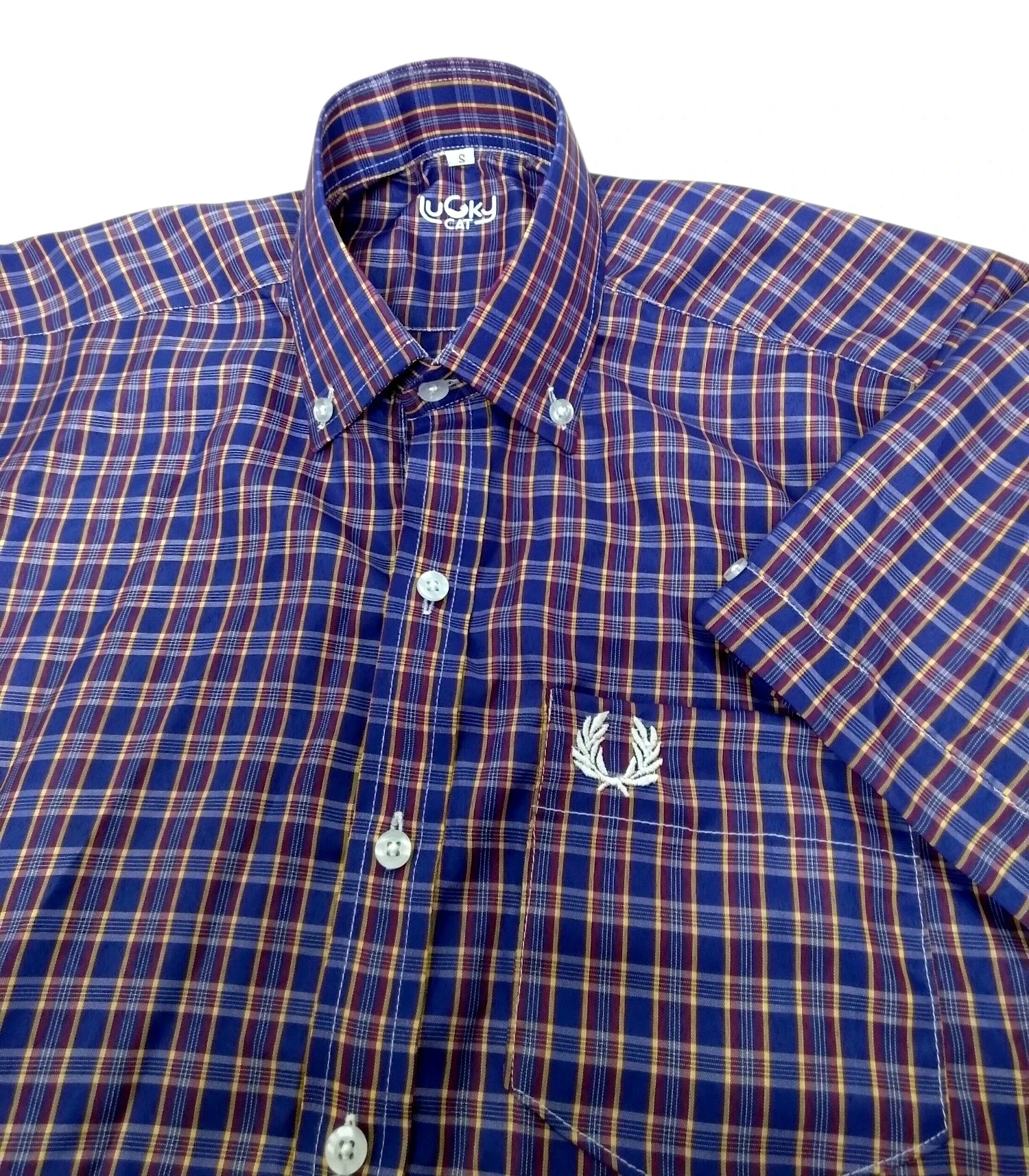 Camisa  cuadros morados con amarillo 