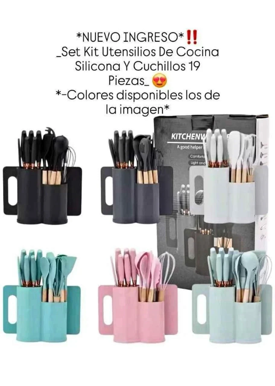 SET DE 19 UTENSILIOS DE COCINA DE SILICONA 