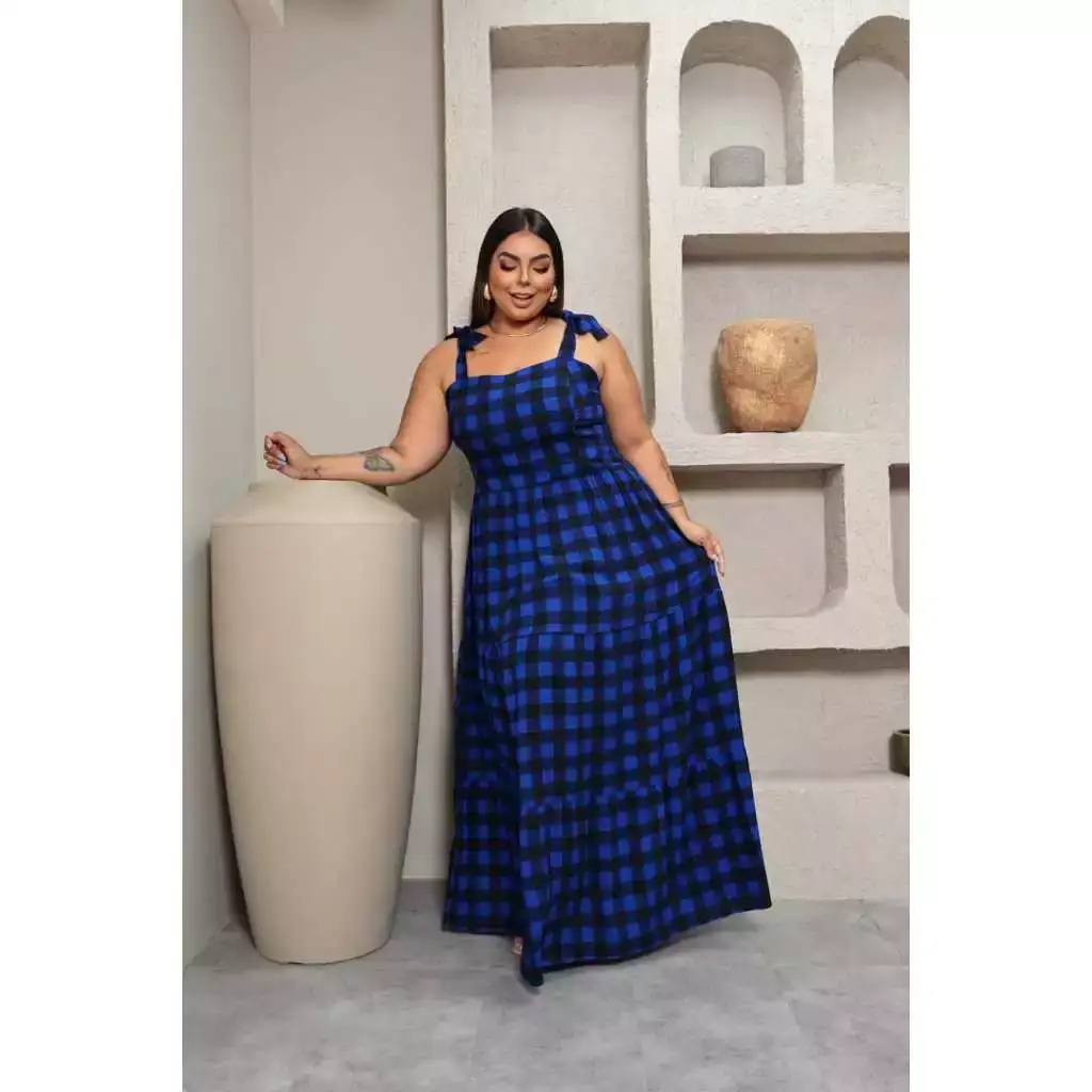 Vestido Longo Plus Size xadrez  2