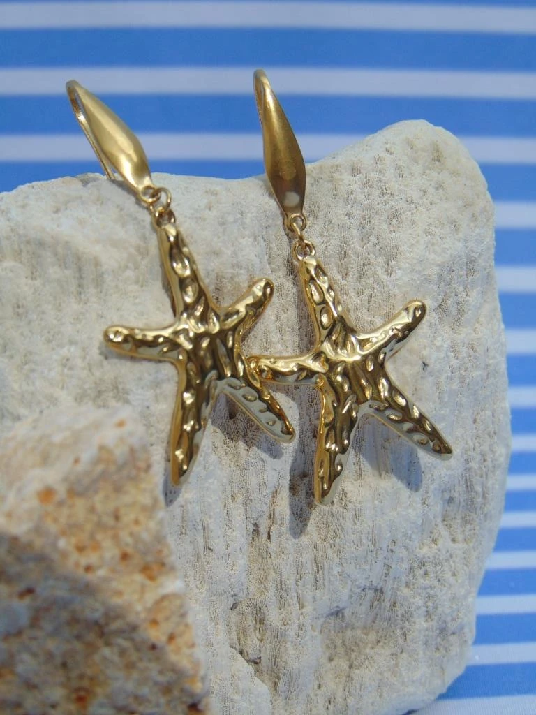 ARETES ACERO DOR GANCHO ESTRELLA MARTILLADA