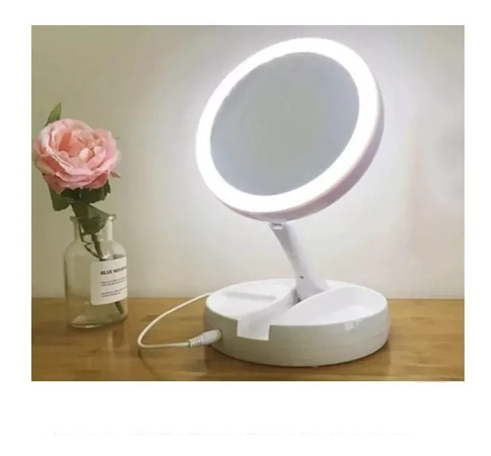 Espejo Aro Maquillaje Doble cara X10 Luz Led Usb Objetos Plegable 3