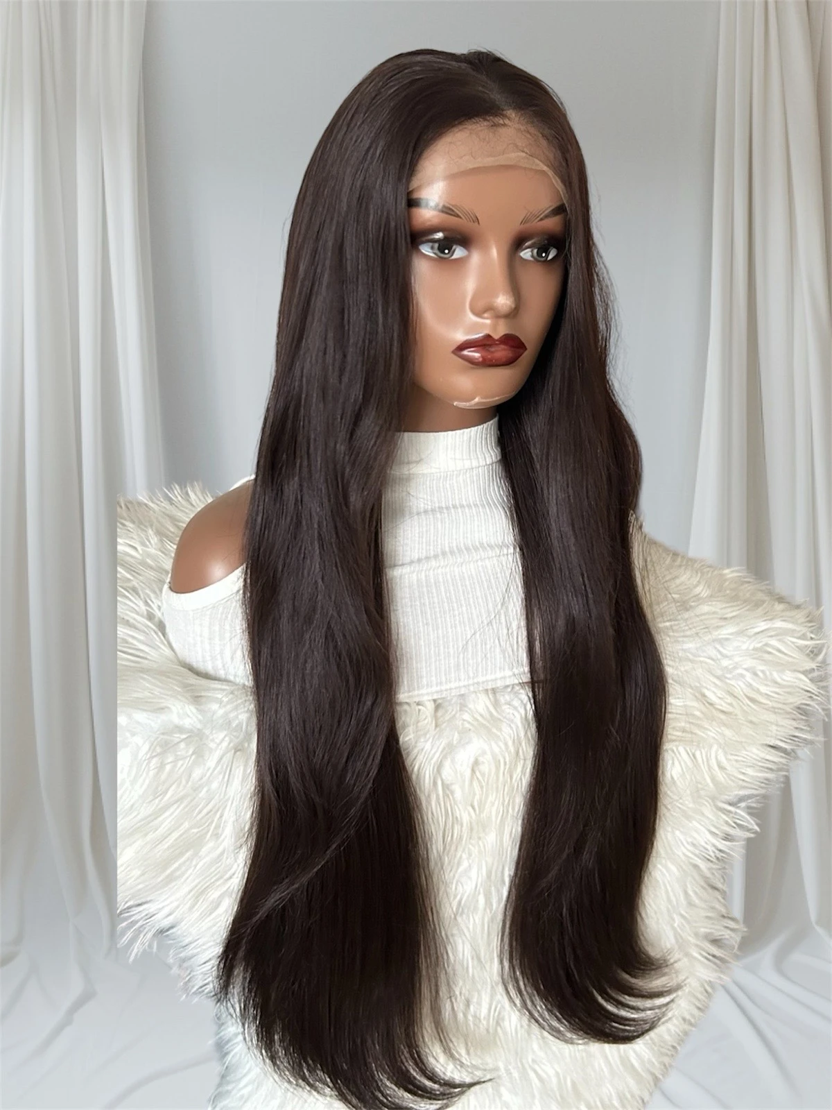 Peluca semi natural de 32 pulgadas, frontal lace 13x4 4