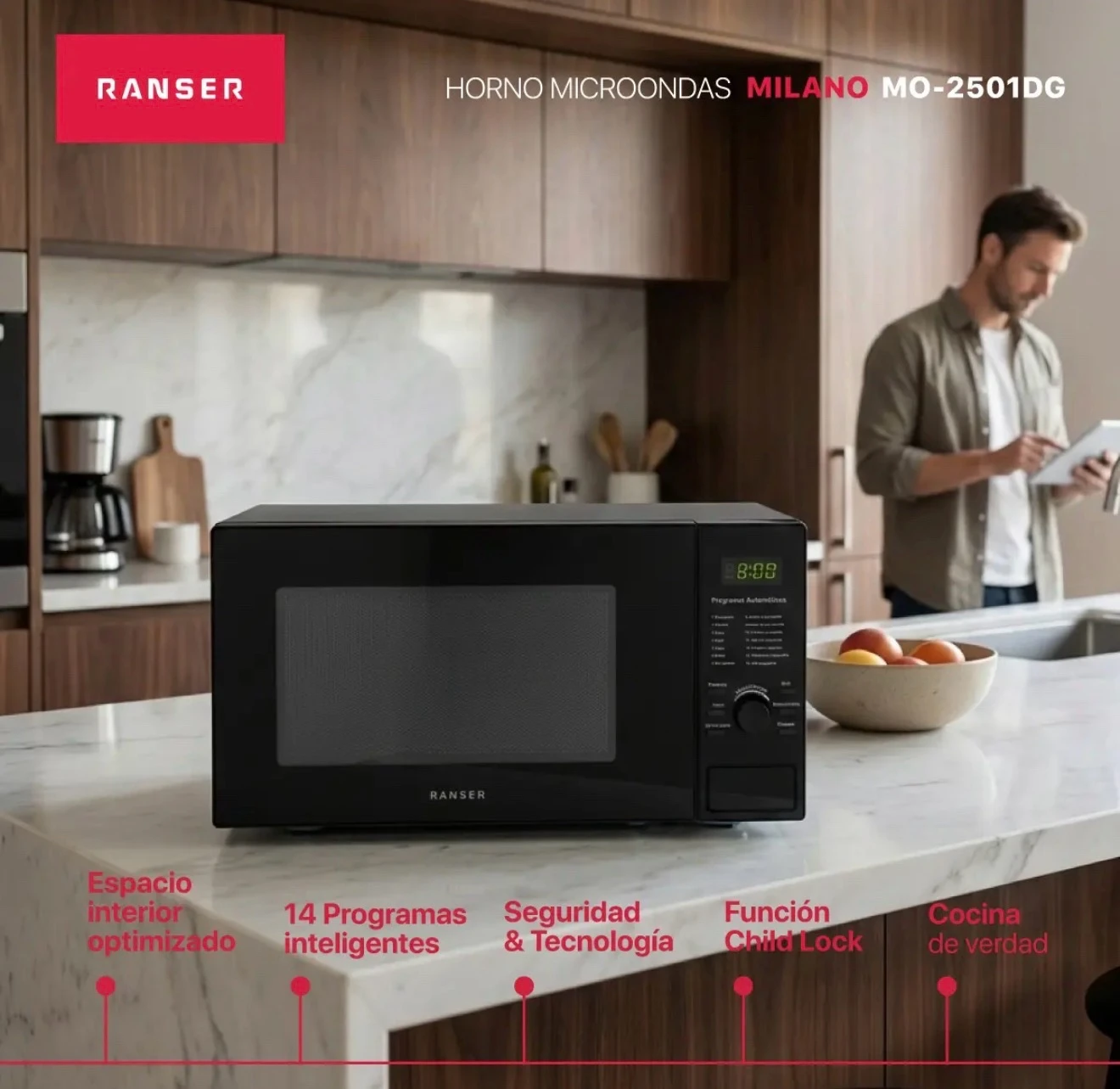 MICROONDAS RANSER DIGITAL 25LTS CON GRILL 900W