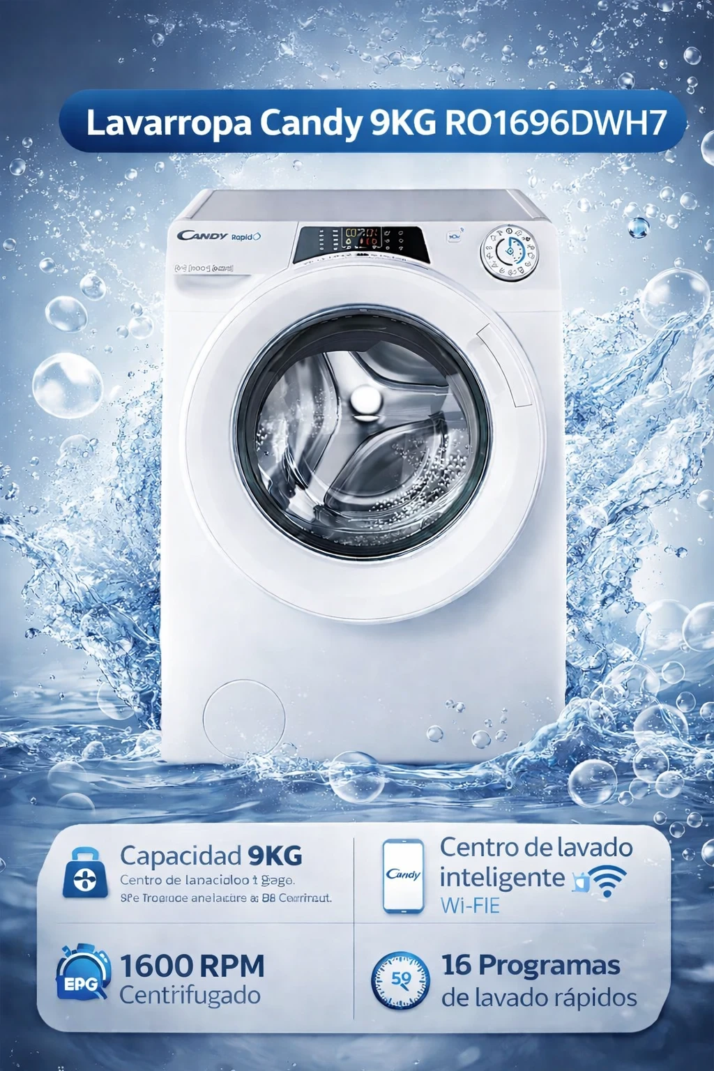 Lavarropas Candy 9KG Inverter