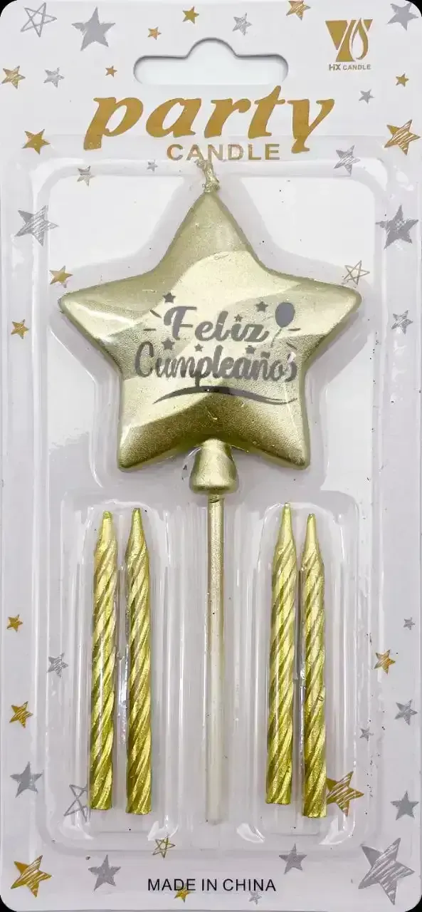 Vela estrella "Feliz Cumpleaños" 5 pcs