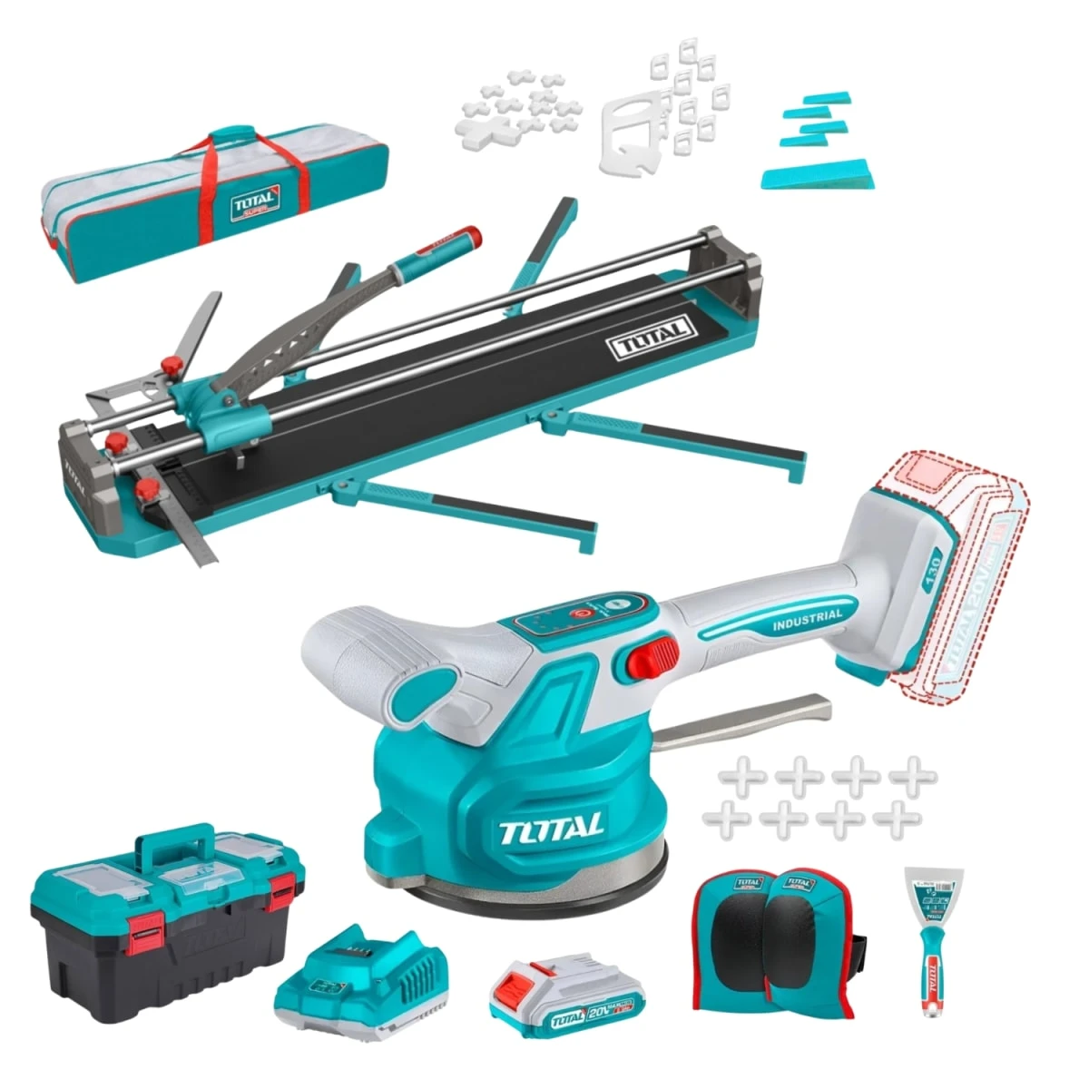 THTC12008-TTVLI20015 Cortador de mayolica 120cm + vibrador de mayolica 50kg 20v total
