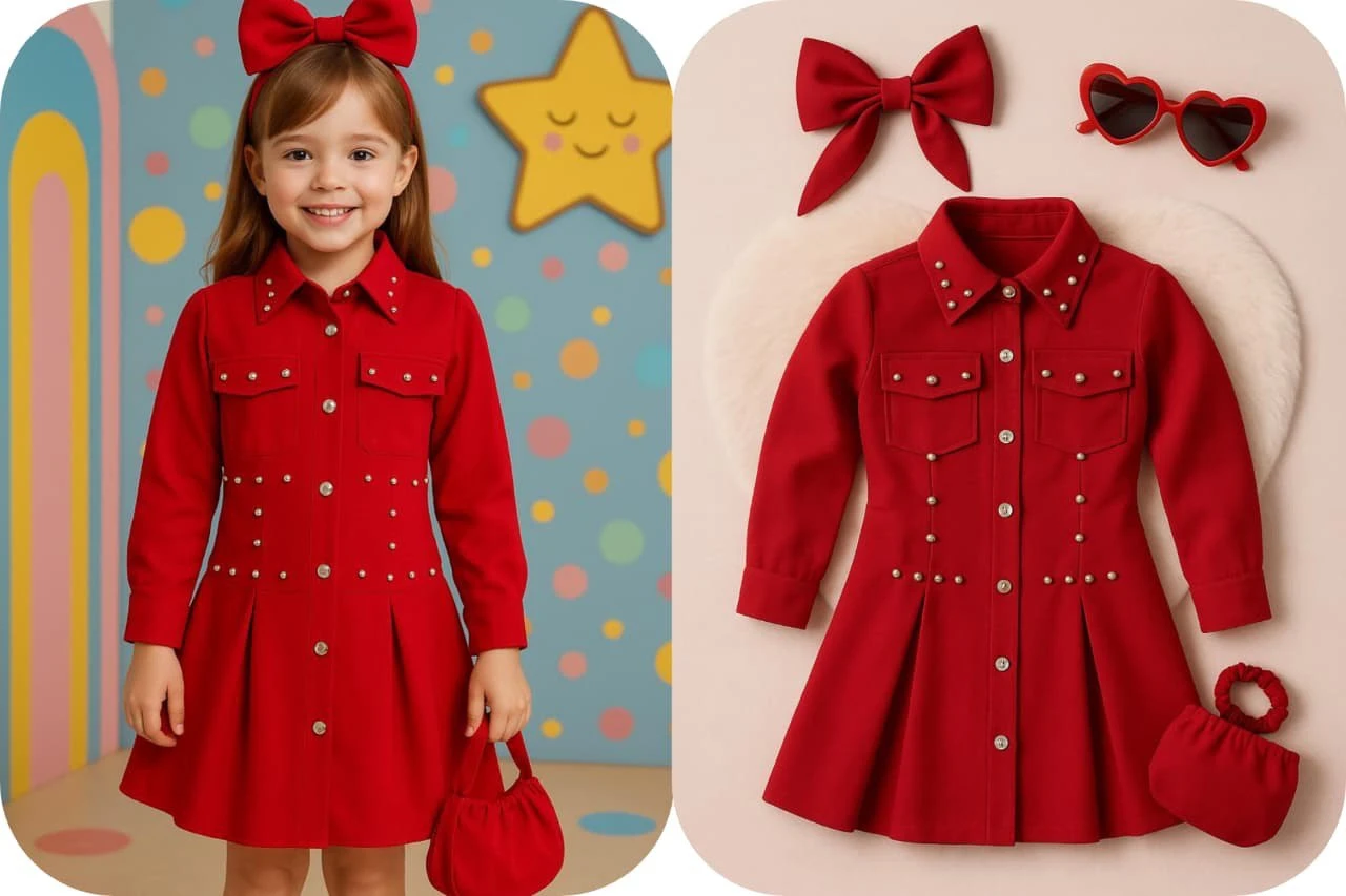 Vestido niña incluye bolso y mono  6