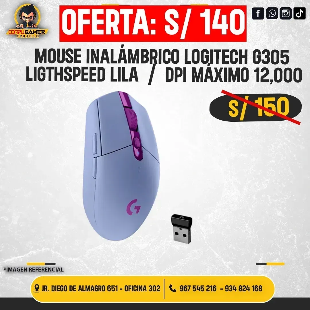 MOUSE INALÁMBRICO GAMER LOGITECH G305 LIGHTSPEED LILA