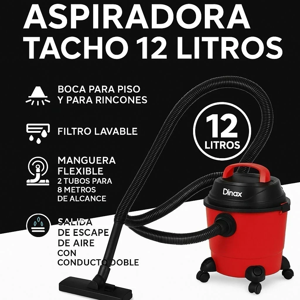 ASPIRADORA DE TACHO DINAX ROJA 12 LTS