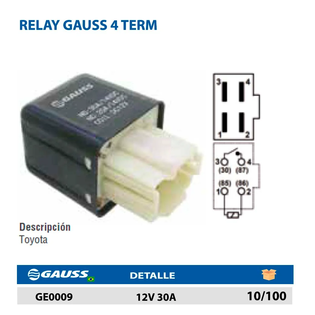 RELAY GAUSS 4 TERM 12V 30A
