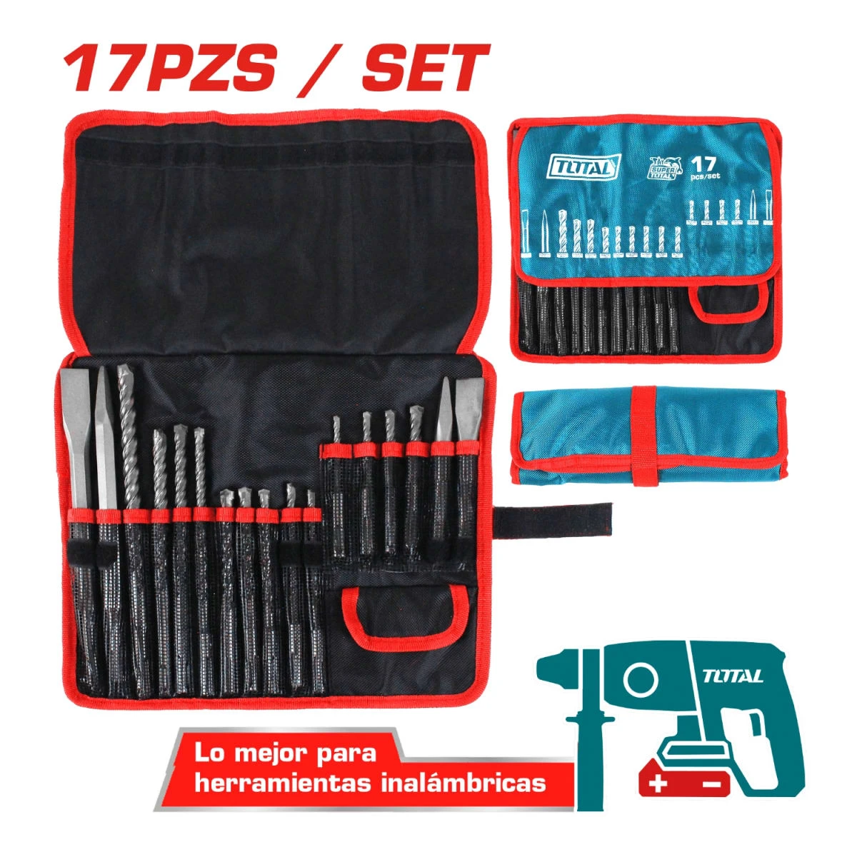 Set de brocas y cinceles para rotomartillo sds plus 17pcs total 
