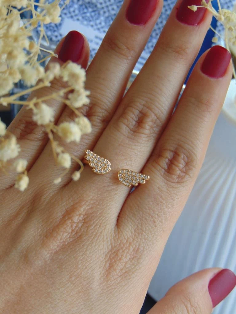 ANILLO ACERO DOR ALAS MICROCIRCONES BLANCO