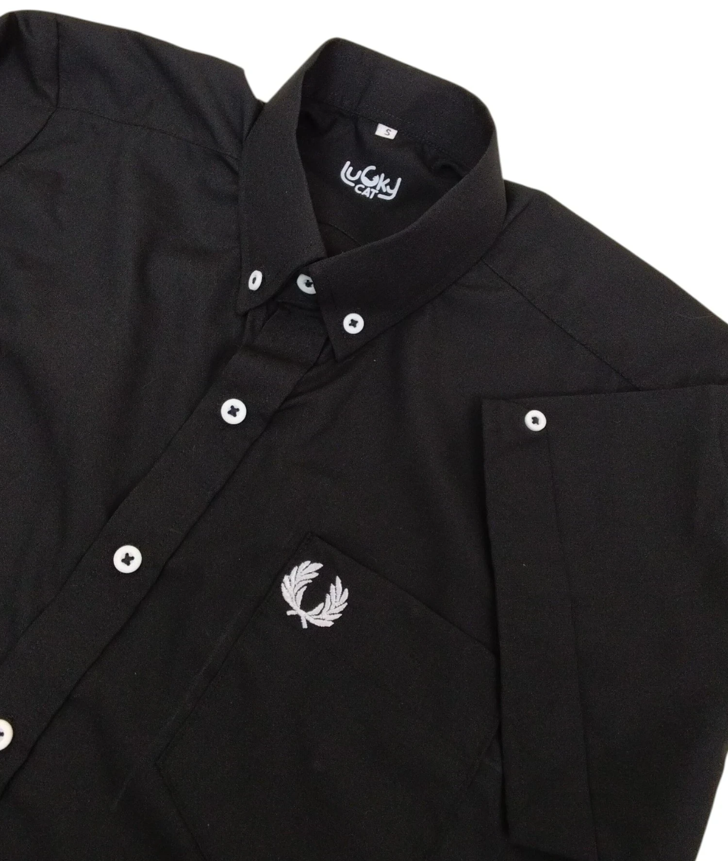 Camisa botones  negra manga corta 