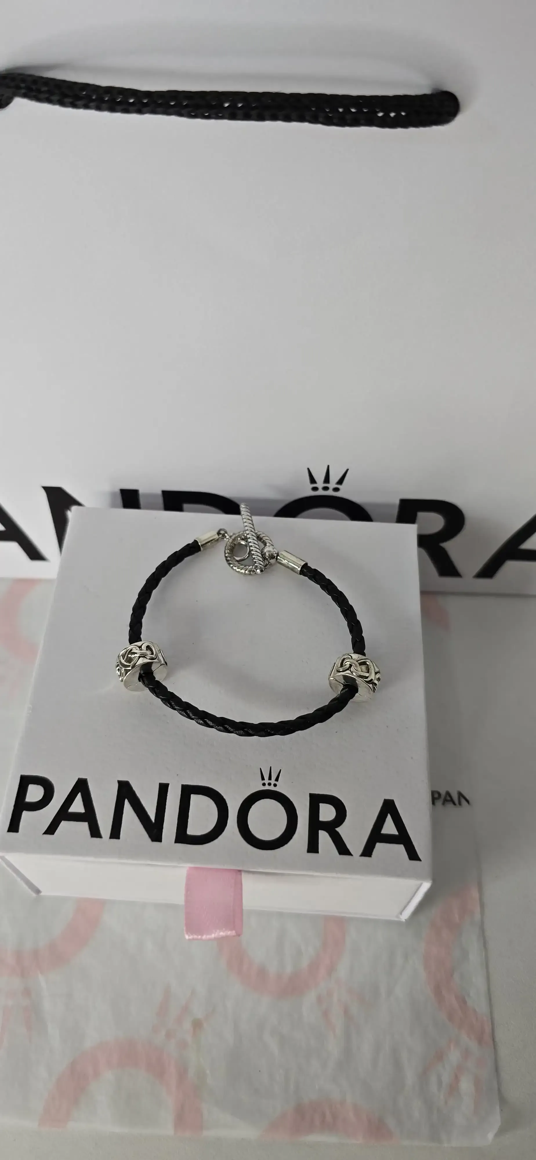 Pandora T-bar leather black moments bracelet  3