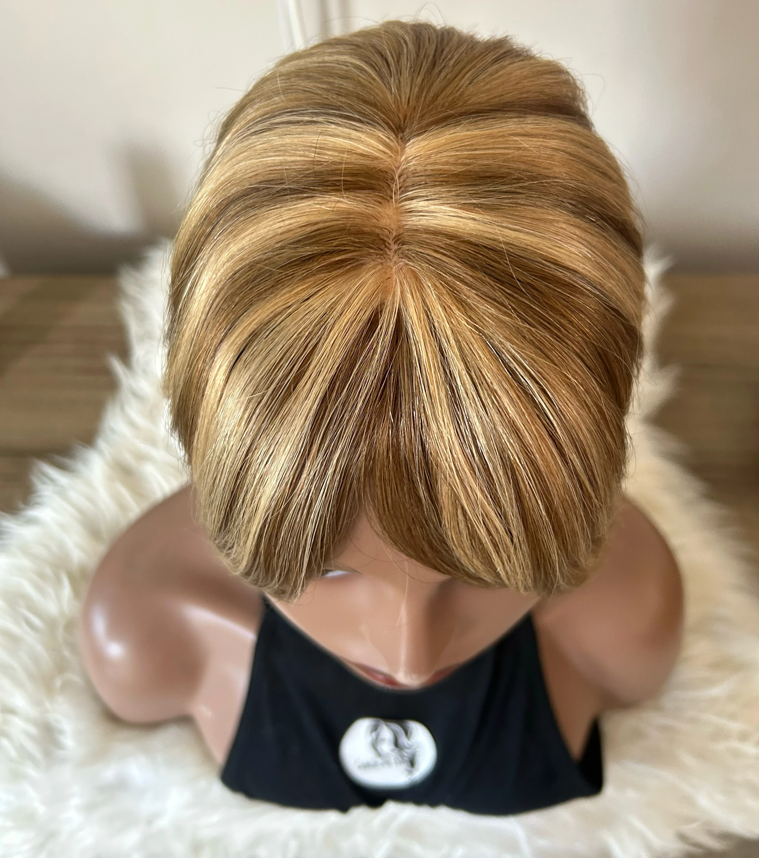 Toppers para el cabello para mujer, adorno de cabello humano real con flequillo, delgado, 5.1 x 2.8 pulgadas, base de seda, clip, extensiones Remy de 8 pulgadas, mezcla de marrón chocolate  3