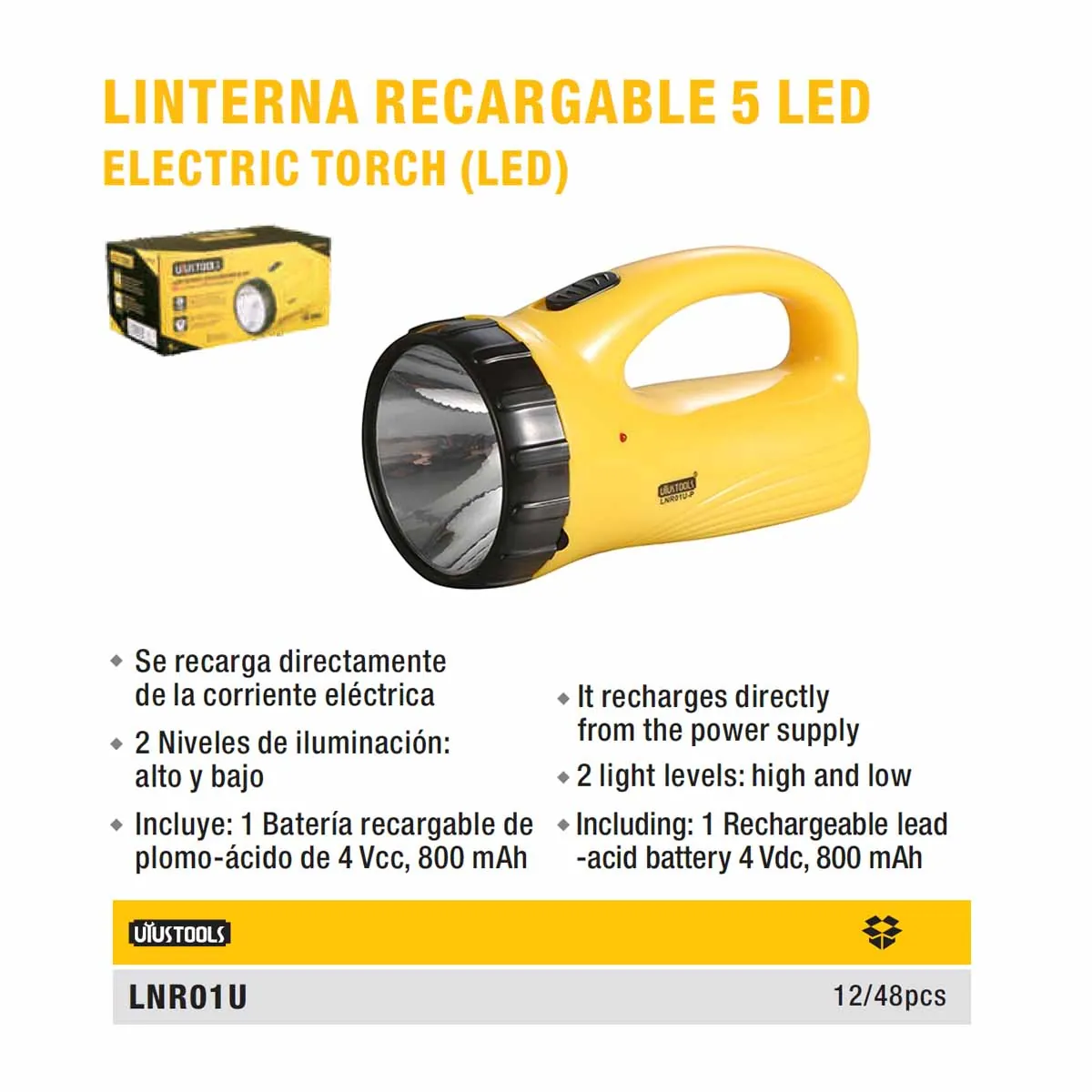 LINTERNA RECARGABLE UYUST 4 Vdc, 800 mAh.