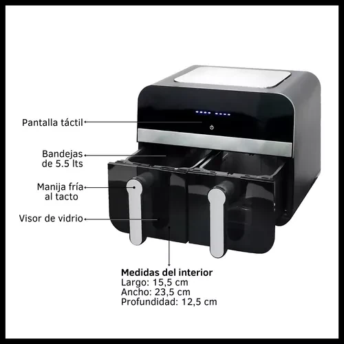 Freidora De Aire Dinax Doble Ventana Antiadherente 11 Litros 1800w 8