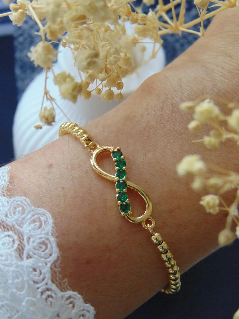 PULSERAS RODIO DOR INFINITO CIRCONES VERDES