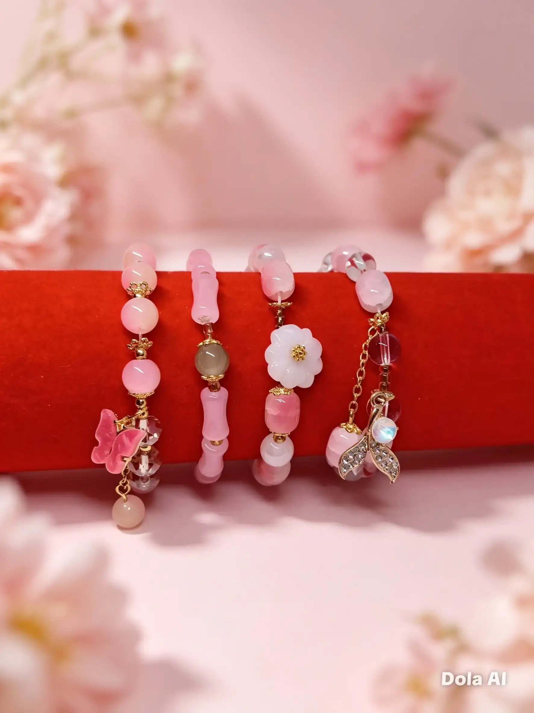 Pulseras rosas de vidrio