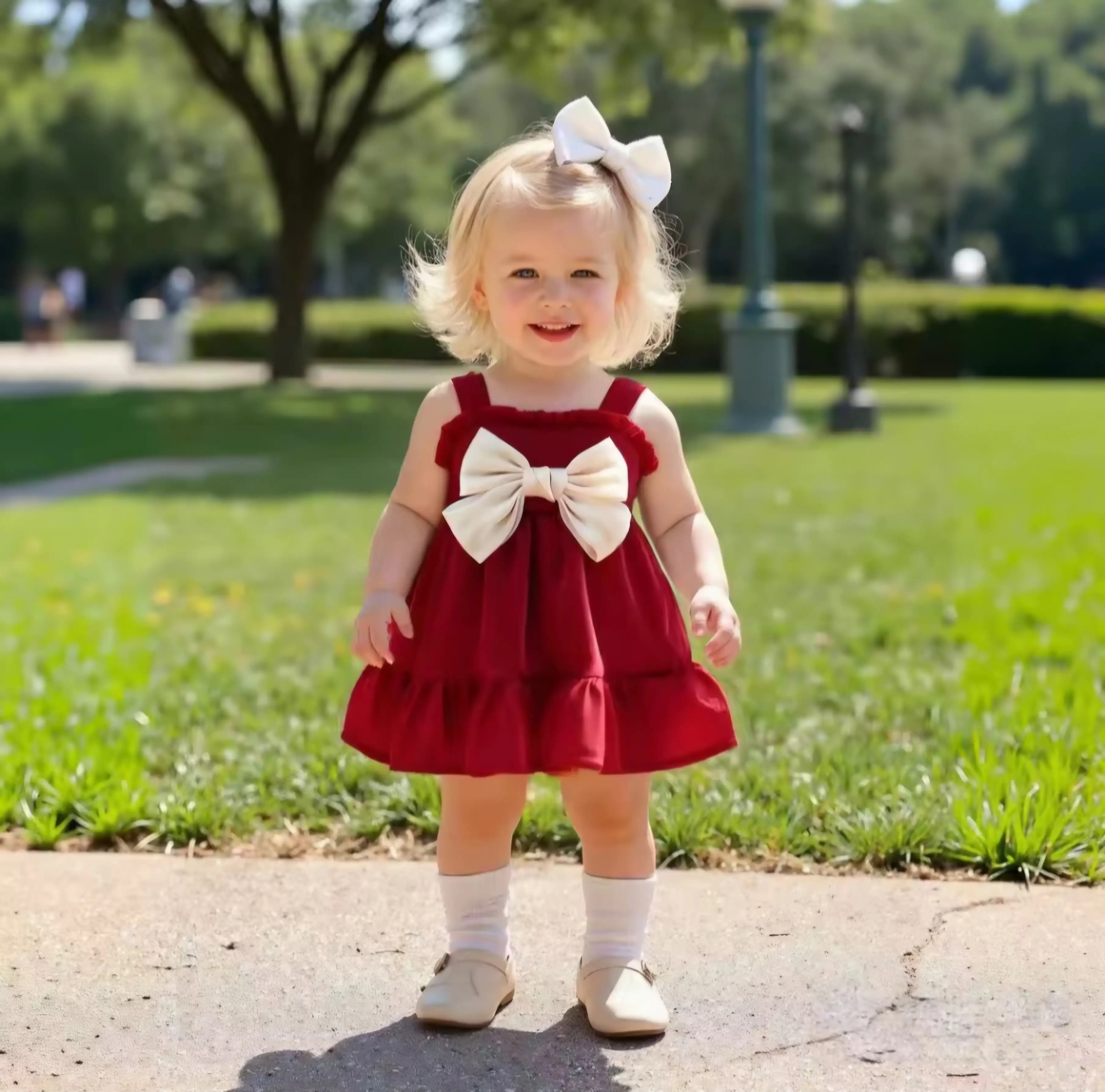 Vestido rojo moño blanco