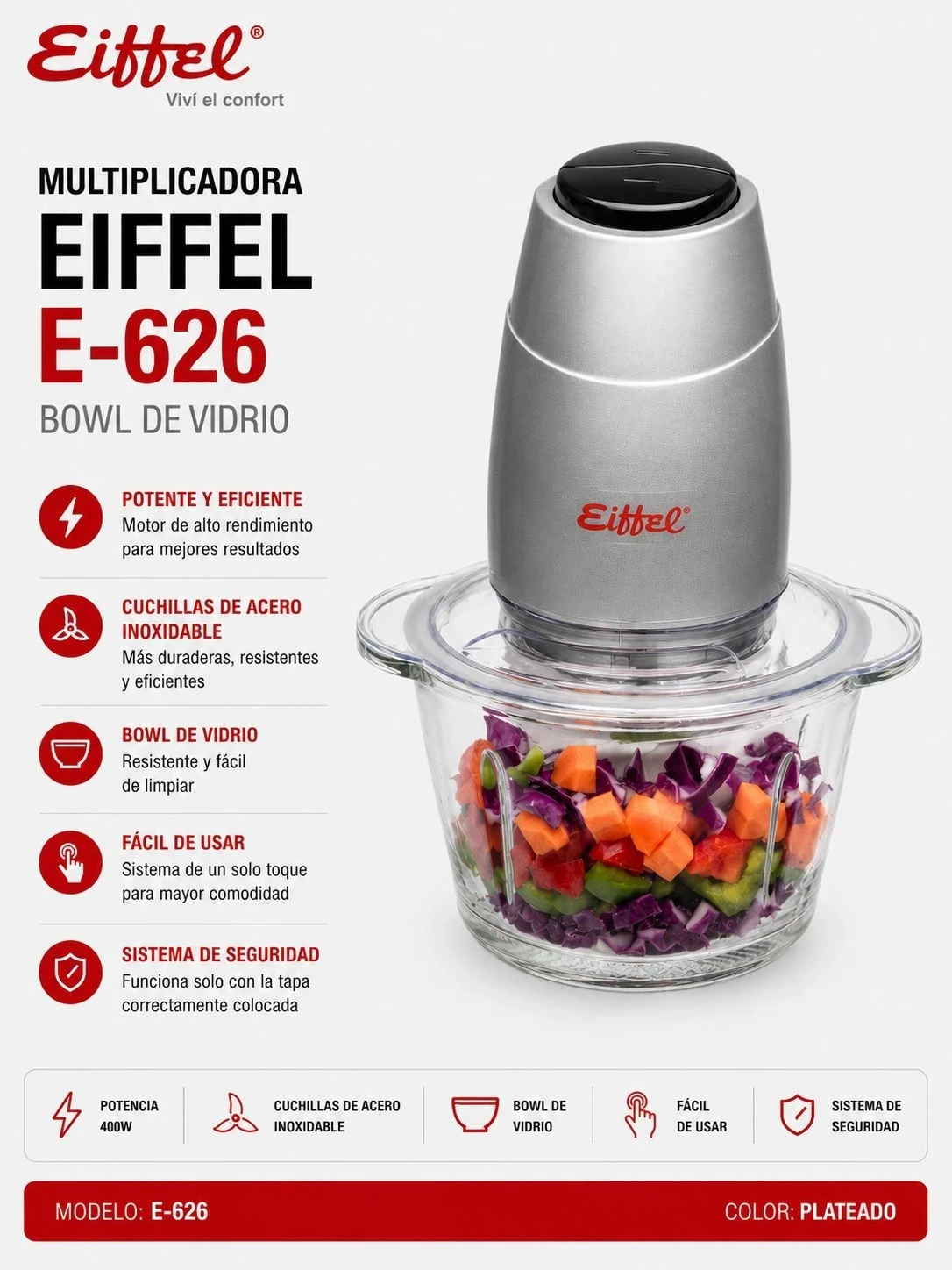 MULTIPICADORA EIFFEL E-626 400W BOWL VIDRIO*