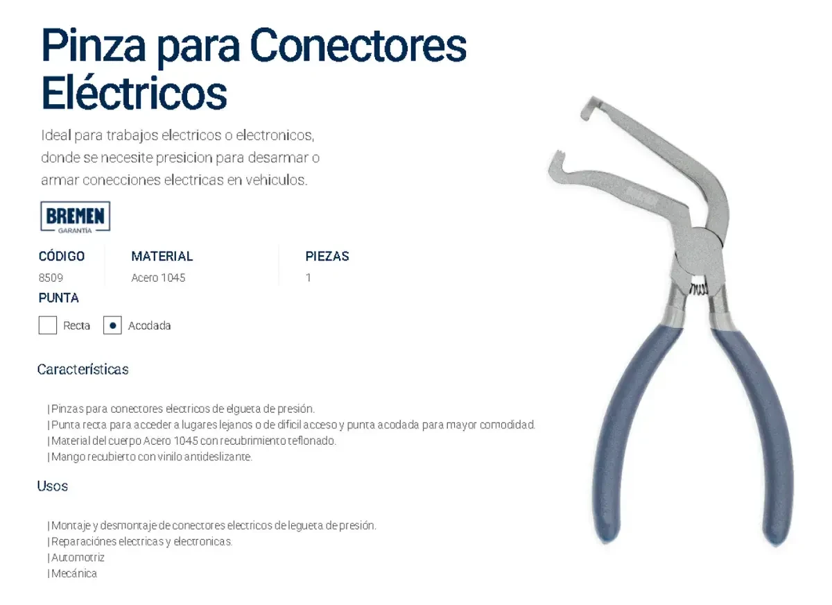 Pinza Acodada Bremen Desconexion Ficha Sensores Bobinas 20cm 5