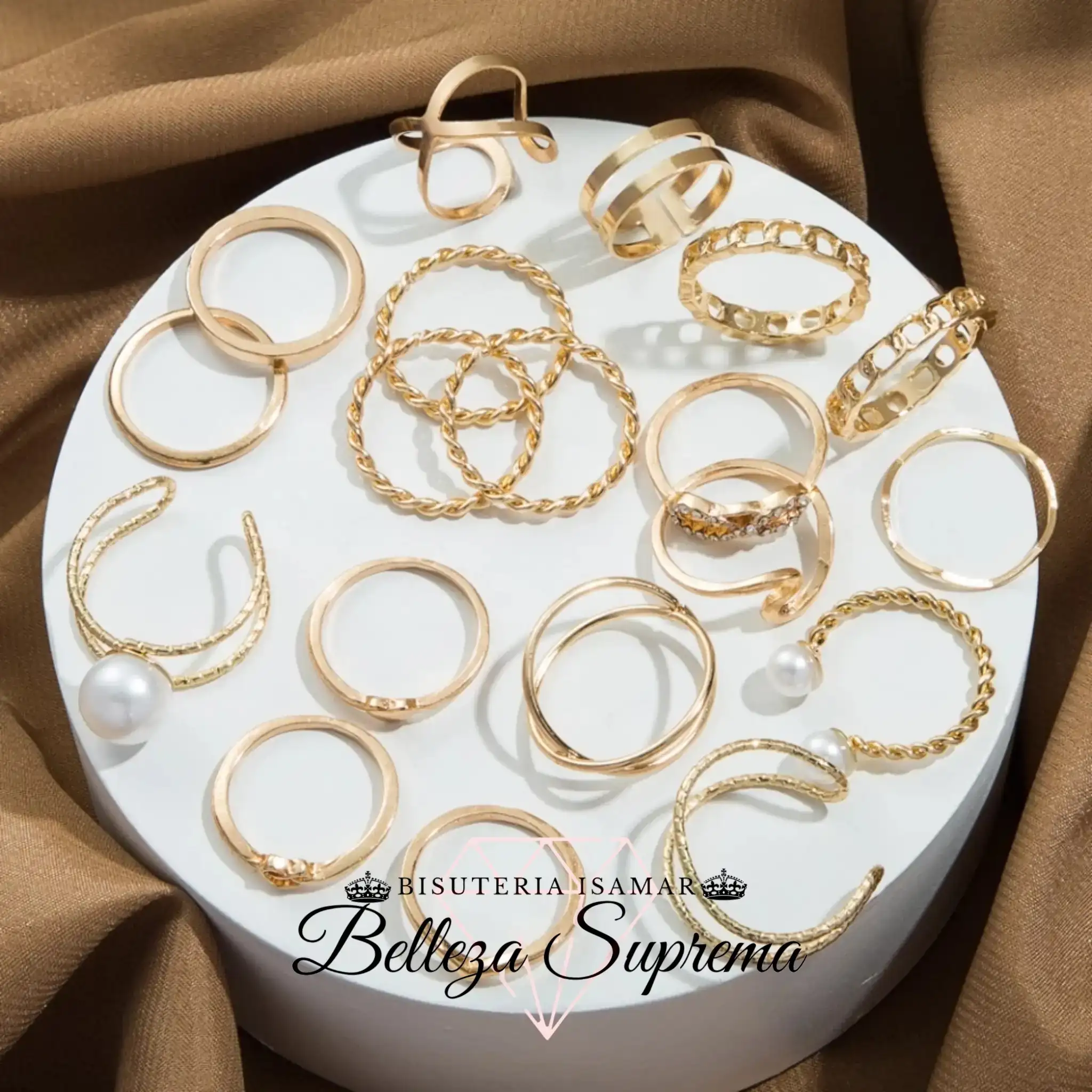 SET DE ANILLOS DORADOS PERLAS CADENAS PIEDRAS MÍNIMALISTAS 20